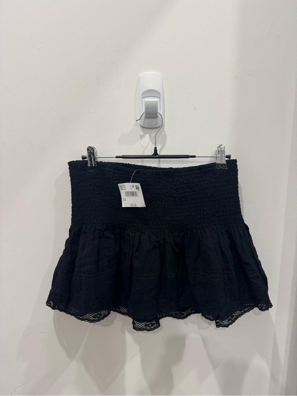 Black Smocked tube top with Lace Trim